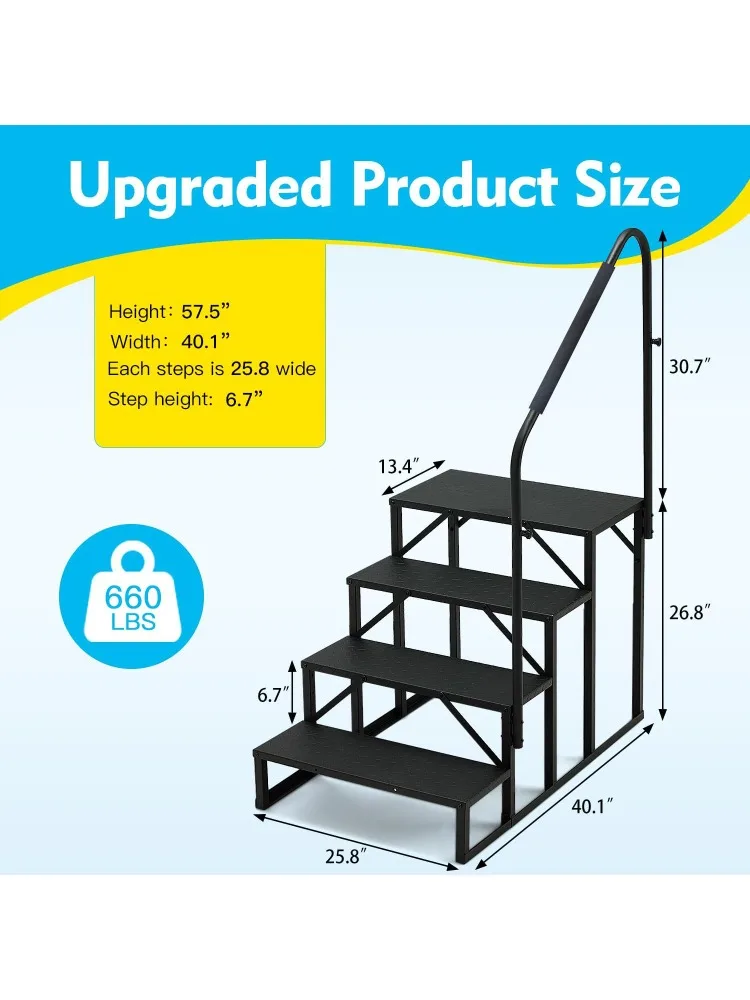 Gradini a 4 gradini con corrimano 660 libbre Scale per camper in metallo Copertura per braccioli Gradini antiscivolo per vasca idromassaggio, gradini per casa mobile per rimorchi da viaggio
