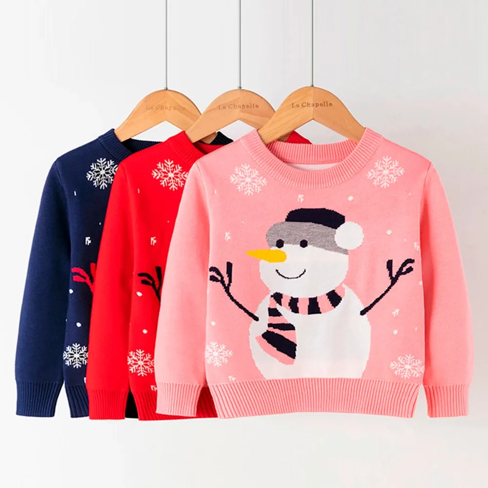 

2025 NEW Girls Boys Christmas Cartoon Snowman Prints Sweaters Long Sleeve Toddler Boy Hoodie Kids Toddler Boys Tan Sweater Vest