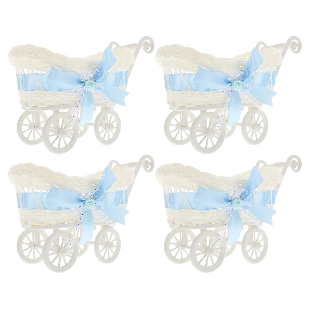 

4 Pcs Pink Baby Stroller Baskets Imitation Rattan Decorative Candy Flower Storage Wedding Party Supplies Baby Shower Gifts