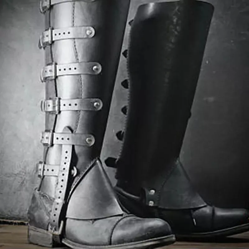 

Medieval Viking Pirate Leather Leg Armor Steampunk Gothic Gaiter Motorcycle Shoes Boots Cover Cosplay Costume Half Chaps Greave