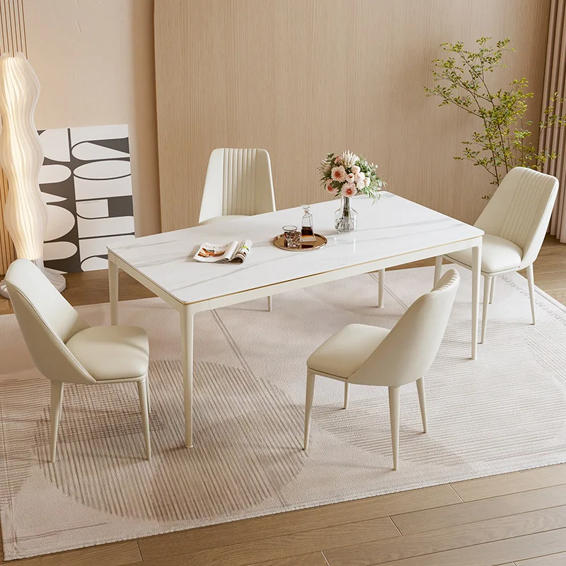 

Postage modern minimalist white dining table slate household small-sized cream style minimalist 6-person light luxury dining tab