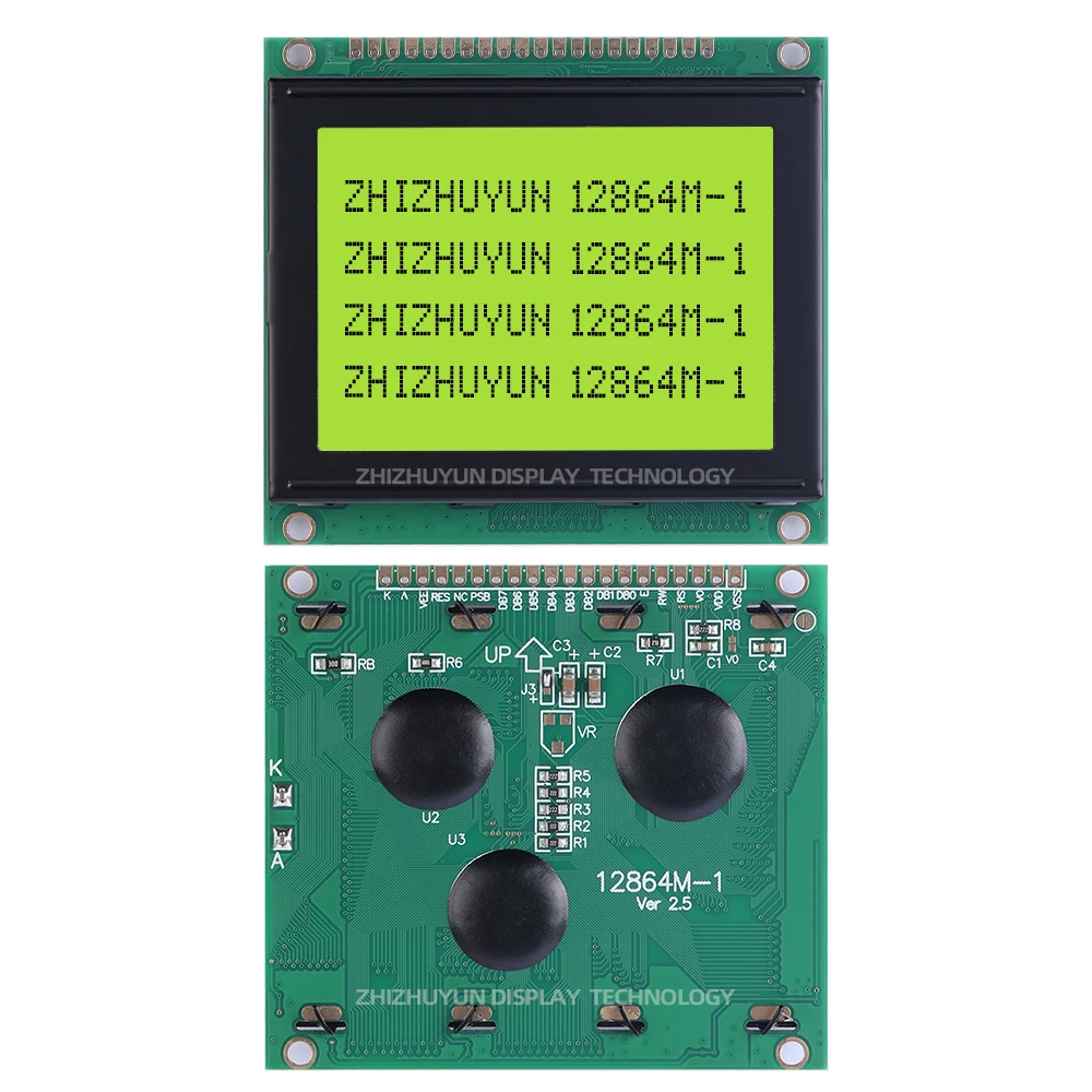 Tela LCD, STN Amarelo Verde Display Controller, Fonte de Alimentação, LCM12864M-1 Wistar 20P, STN 6800 Paralelo 93x70mm, NT7108, 5V