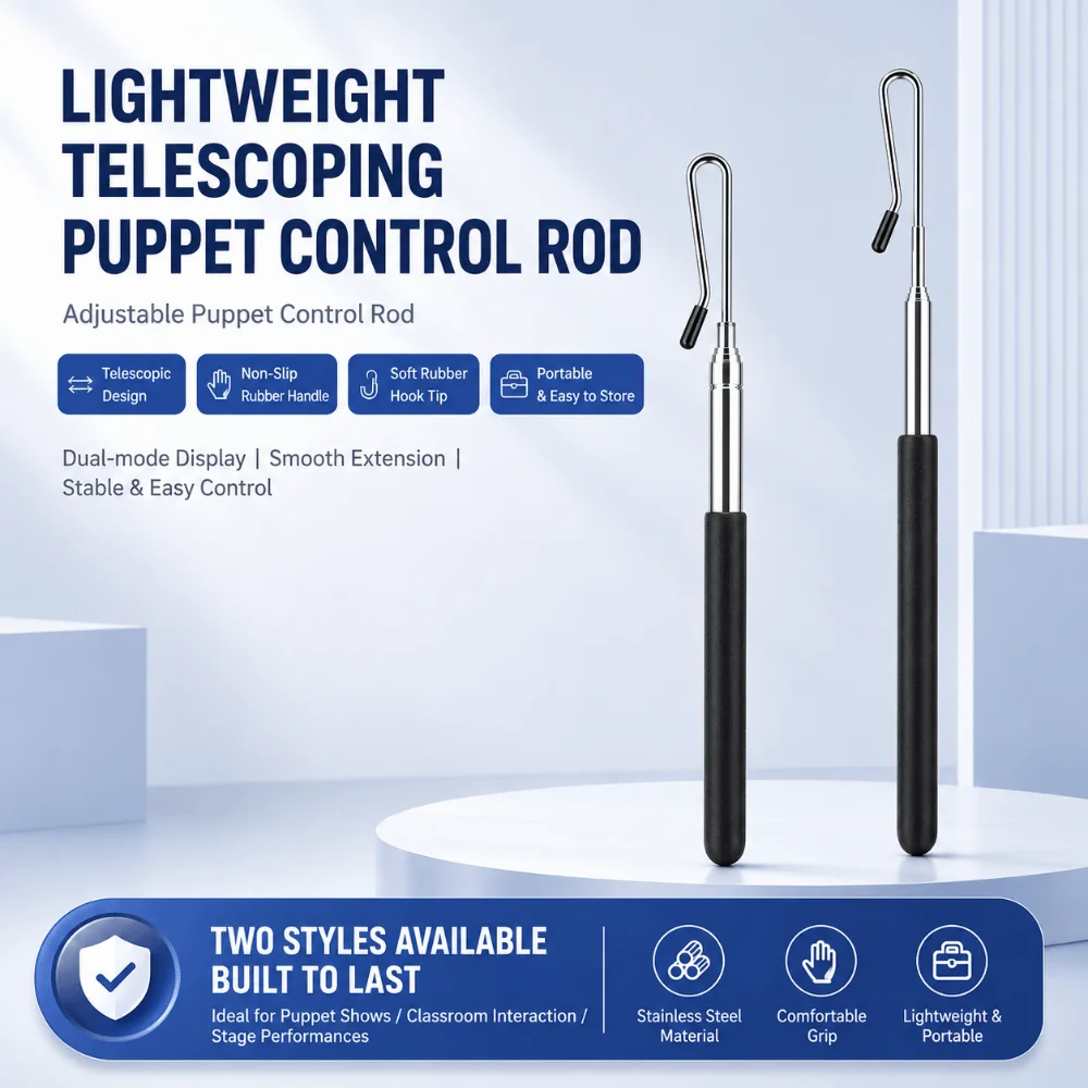 Stainless Steel Puppet Arm Control Rod Anti-slip Handle with Soft Rubber Hook Hand Puppet Stick Telescopic Puppet Stick