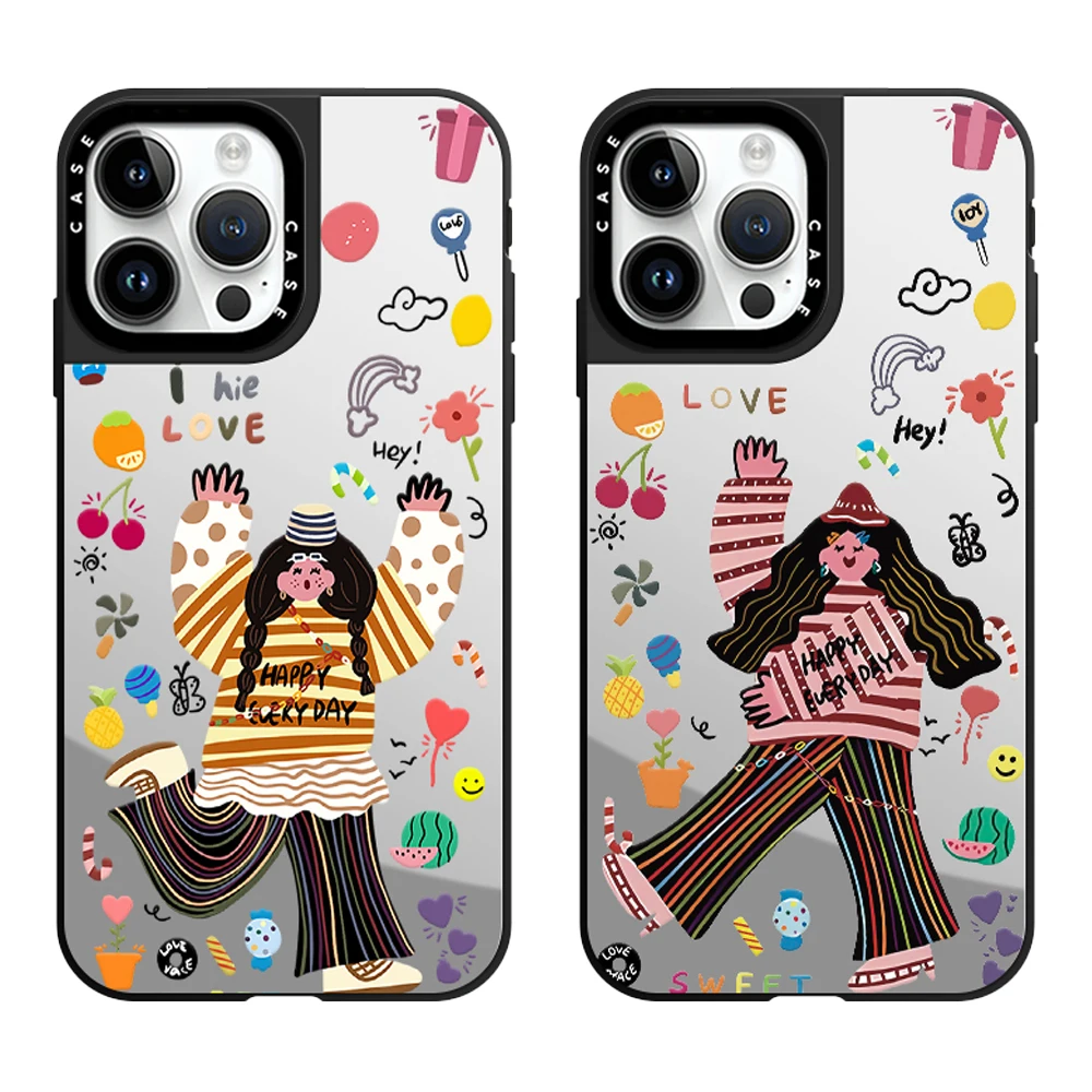 Mirror Cute Fashion Girl Happy Hour Phone Case Cover With MagSafe For iPhone 11 12 13 14 15 16 Pro Max Plus Anti-drop case