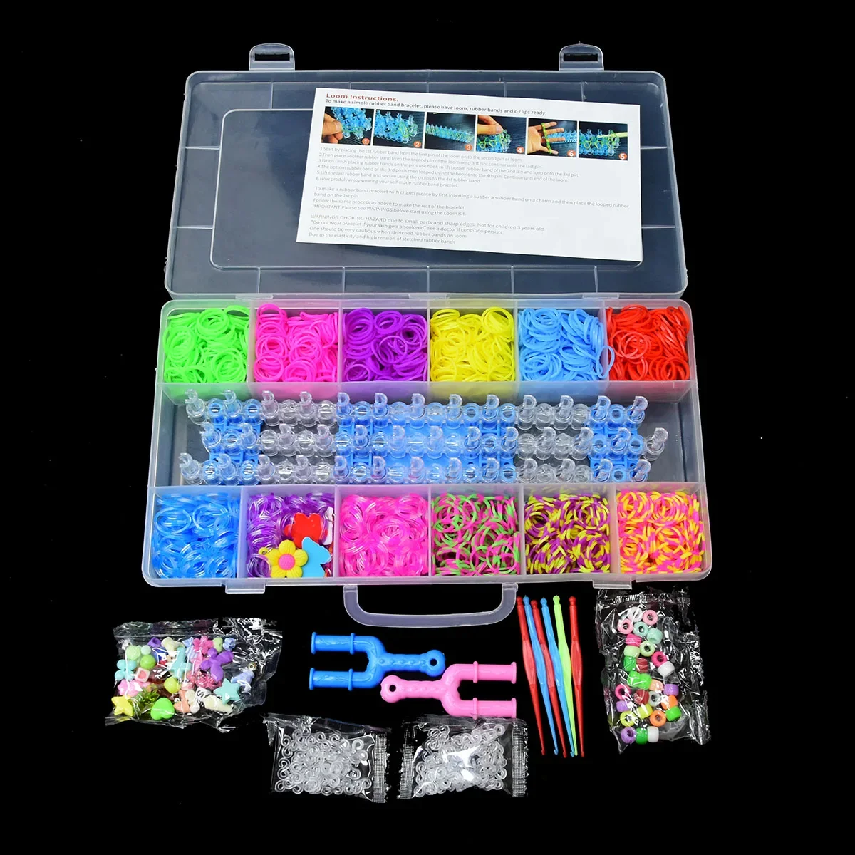 1800pcs Elastic Rubber Bands DIY Loom Tool Set Box Weave Bracelet Handicraft Girl Gift Children Kids Toys for Teenage 8 10 Years