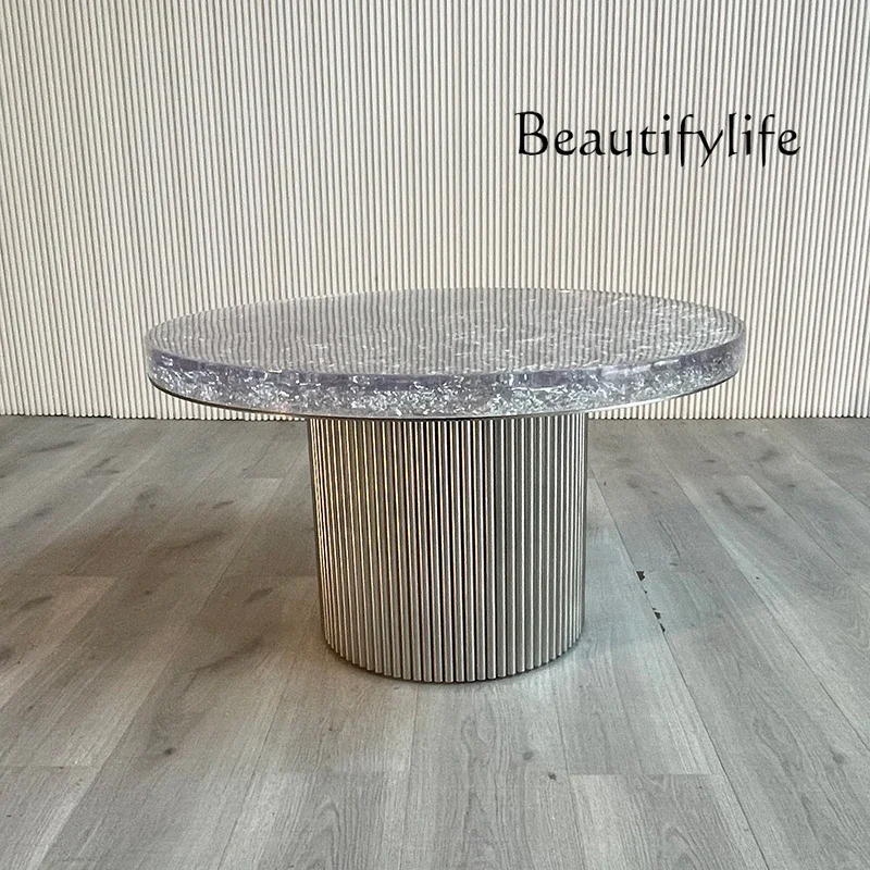 Yj Nordic Modern Designer Creative Geometric Art Water Ripple Glass Coffee Table Living Room Home