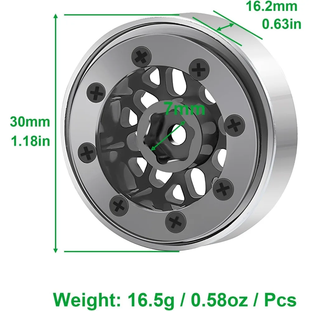 4 Uds 1,0 ruedas Beadlock y kit de neumáticos de tierra de barro para 1/18 RC Crawler, SCX24/TRX4M, llantas de aluminio, 62mm, actualizaciones SCX24 (titanio