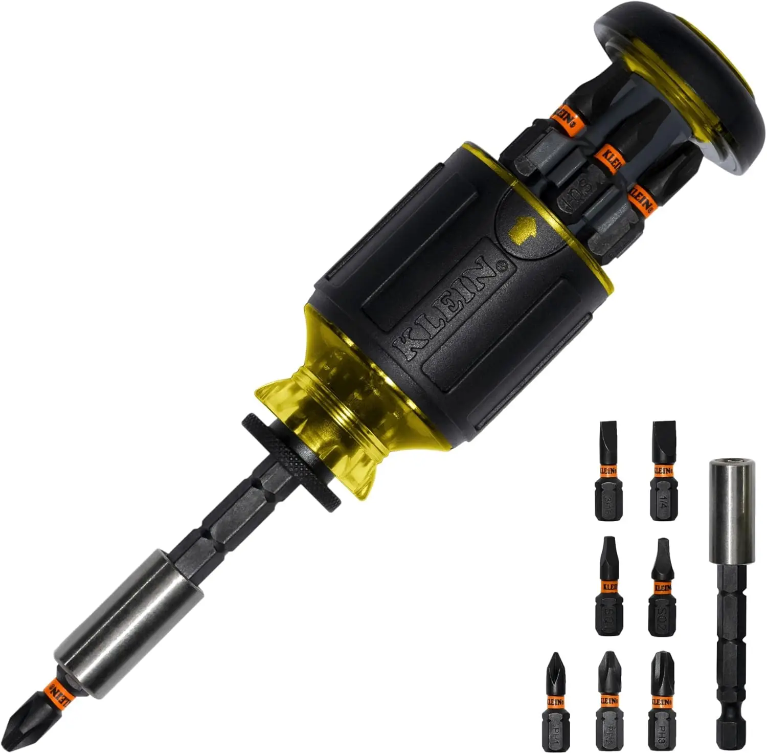 

Магнитная отвертка 8-в-1 с насадками Phillips, плоскими, квадратными и для гаек - ударопрочный регулируемый инструмент