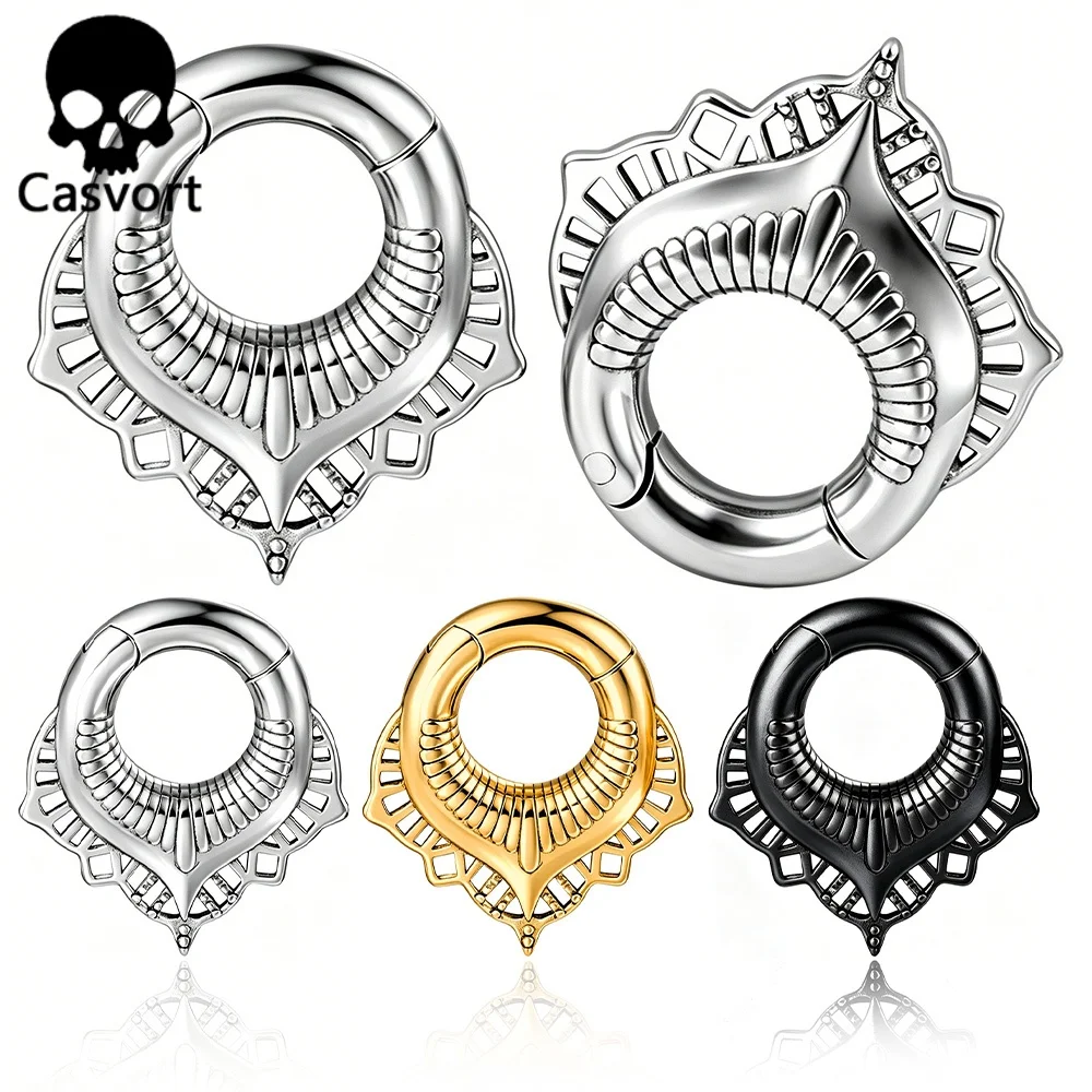Casvort 2PCS Stainless Steel Boho Filigree Lace Hoop Ear Weights Tunnels Plugs 6mm 2g Vintage Earring Hanger For Stretched Lobes