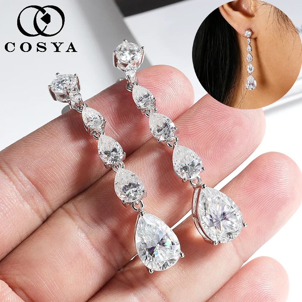 COSYA 16.98cttw Pear Cut Moissanite Drop Earrings for Women S925 Silver Certified Waterdrop Pendant Wedding Jewelry Fine Gift