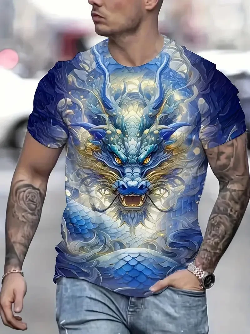 Dragon Totem 3d Printed Summer Men\'s T-Shirt Short Sleeve Fashion Street Casual Creative Personality Tough Guy Style Clothing