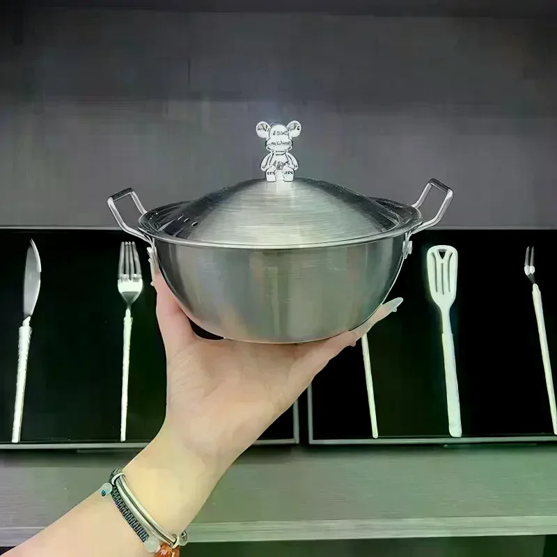 Stainless Steel Salad Bowl Melting Boiling Pot Instant Noodle Bowl Korean Rice Wine Bowl With Double-ear Handle Snack Basket 201