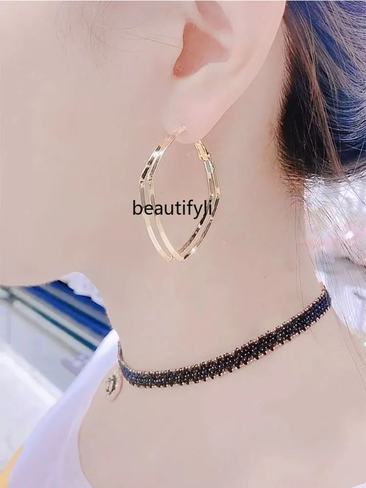 

Double Layer Ear Ring Women's High Sense Fashion Square Hoop Earrings Elegant Internet Popular Earrings