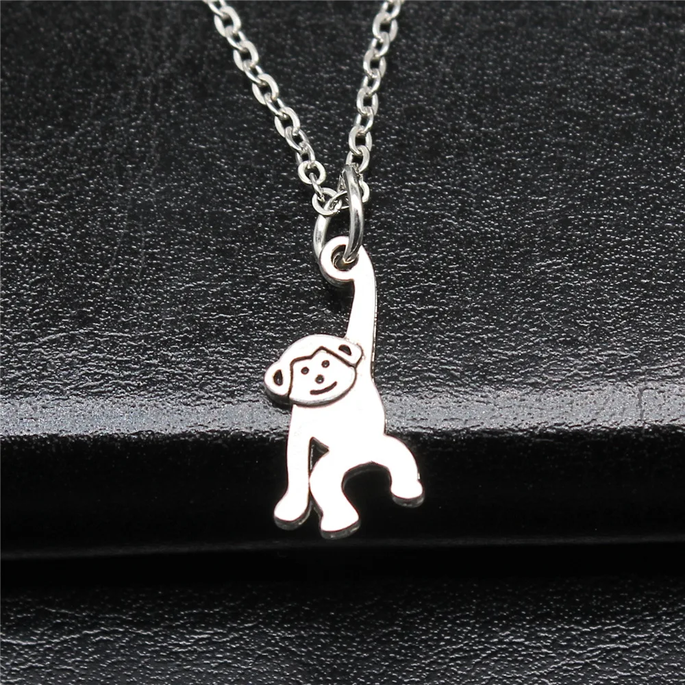 Drop Shipping Antique Silver Color 16x8mm Monkey Necklaces Short Chain Choker Necklaces