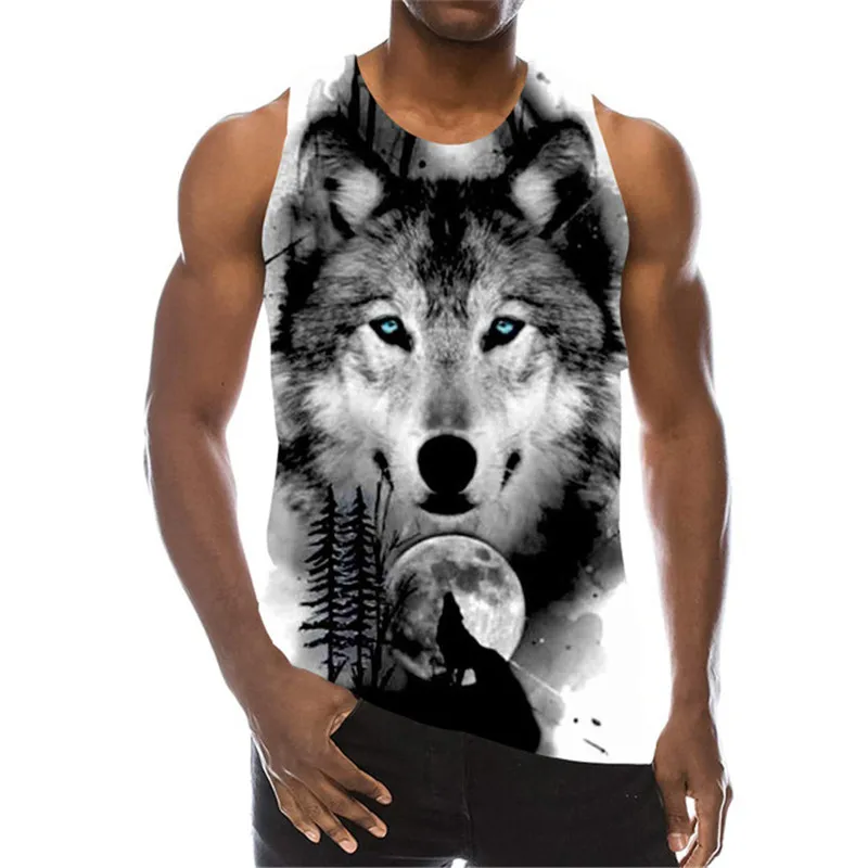 Sleeveless Animal Tank 3D Print Wolf Pattern Streetwear Tops Gradient Loose Casual Oversized Vest Round-Neck 6XL Plus Size Top