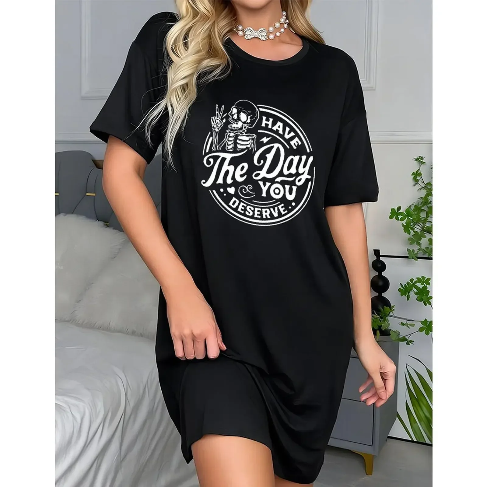 

Y2k Fashion Women Short Sleeve Oversized Fashionable Casual Positive Funny Skeleton Print T-Shirts Hip Hop Y2k Clothes