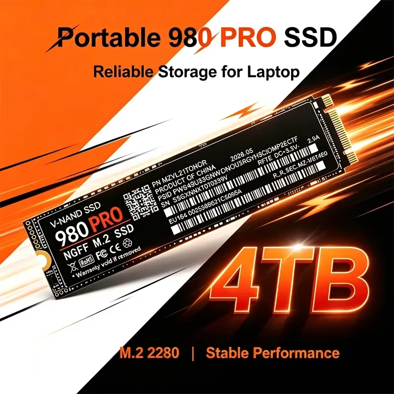 SSD M2 2280 980 PRO, unidade de estado sólido interna de grande capacidade, 500 GB, 1 TB, 2 TB, 4 TB, disco de armazenamento de alta velocidade.