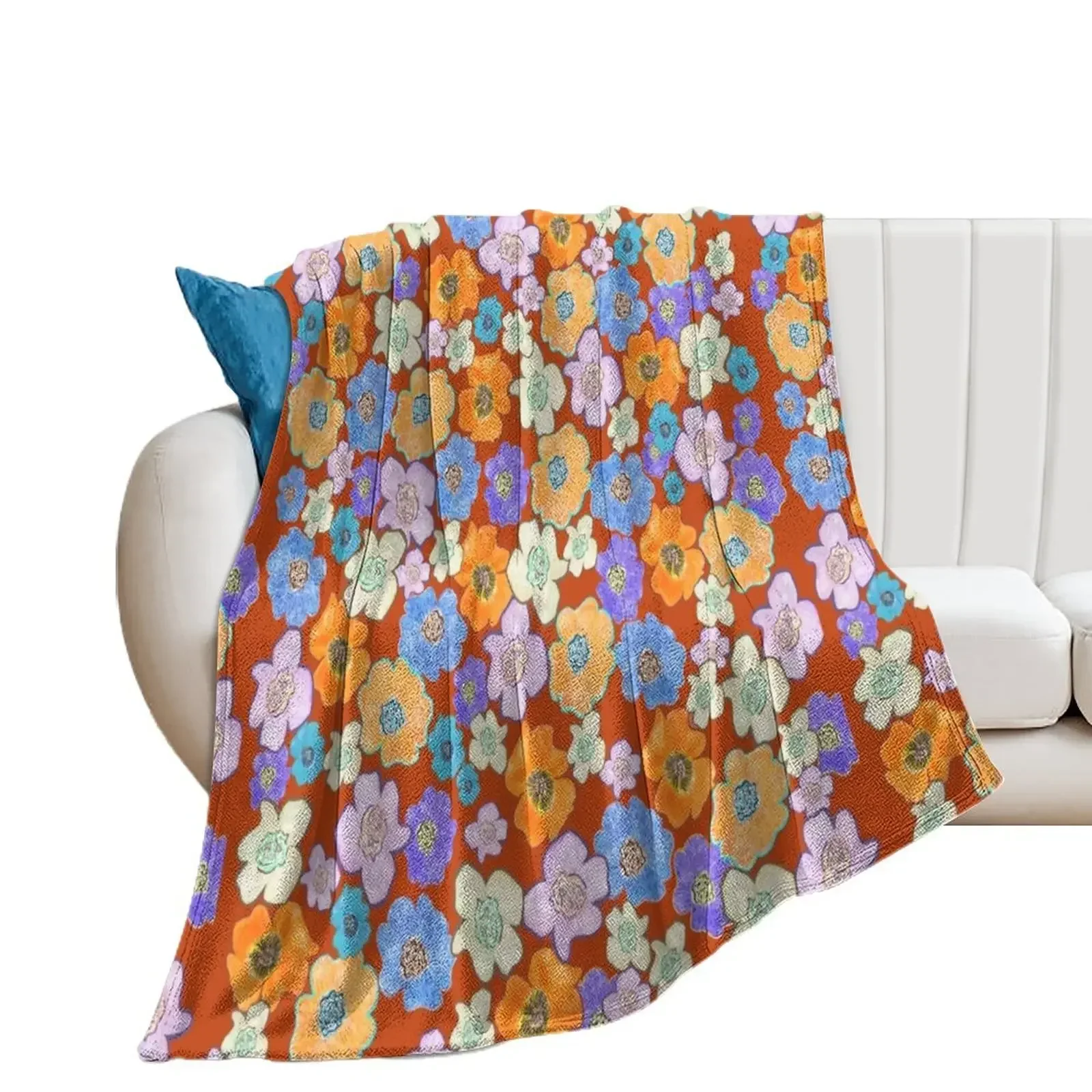 

Florals with Orange background Throw Blanket Decorative Throw Kid'S Blankets