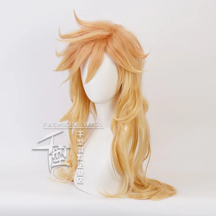 Douma Japanese Anime Cosplay Wig Unisex Light Golden Gradient Synthetic Wig Comic-con Costume Accessories Party Performance Prop