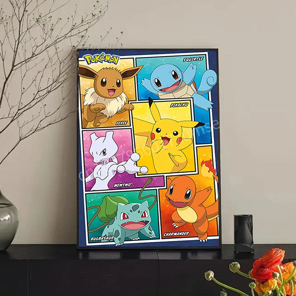 Póster clásico de Pokémon de Anime, periféricos Kawaii de Pikachu, decoración de dormitorio para niños, Cuadros artísticos de acuarela, pintura en lienzo, Cuadros