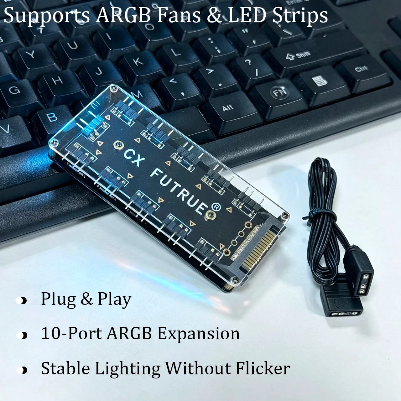 CX FUTRUE ARGB Fan HUB Splitter With 4Pin PWM For Computer Cooling SYNC CPU Radiator 5V 3Pin LED Light Strip Remote Controller