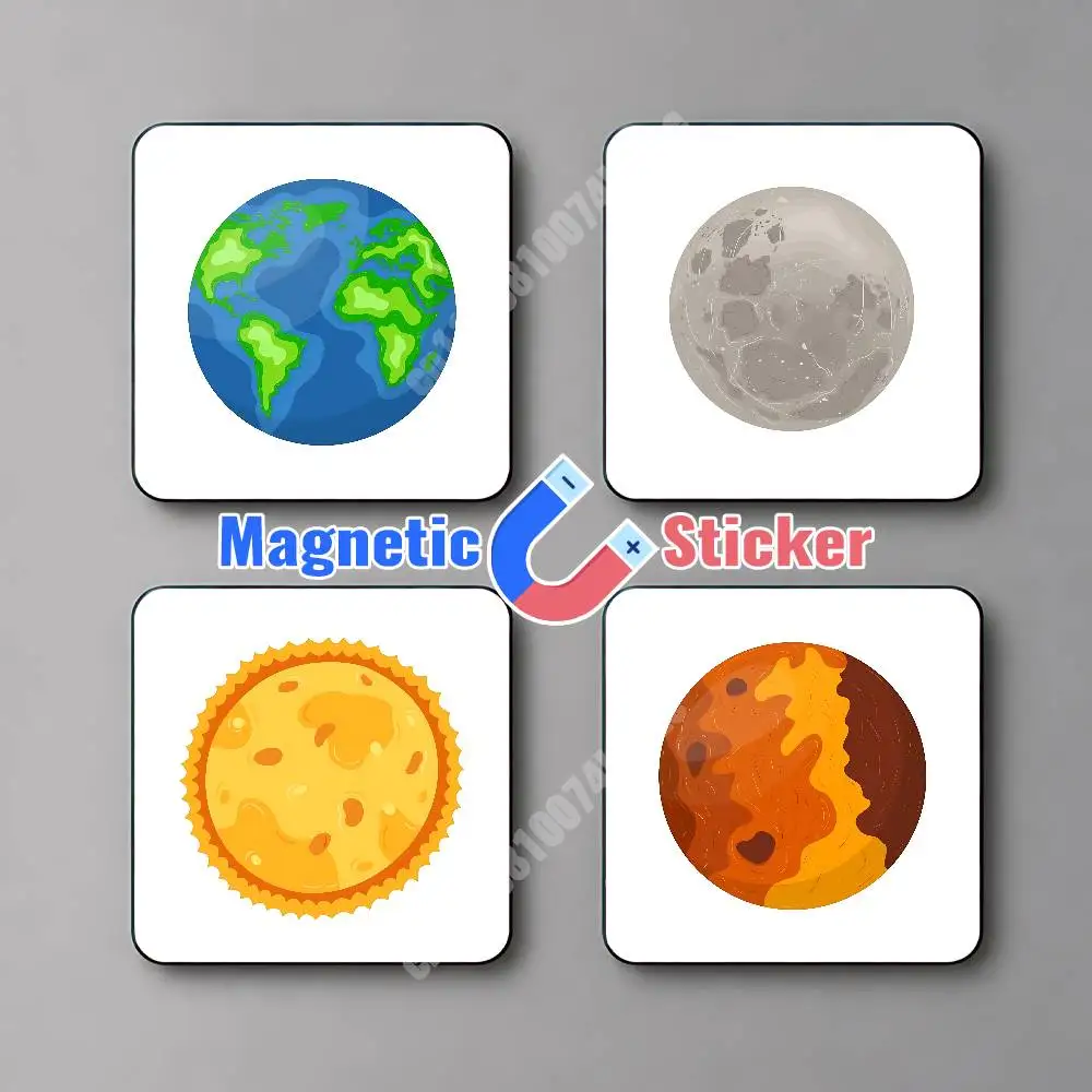 Planet Earth Mars Jupiter Science Education Magnetic Sticker Reflective Fridge Decal for Metal