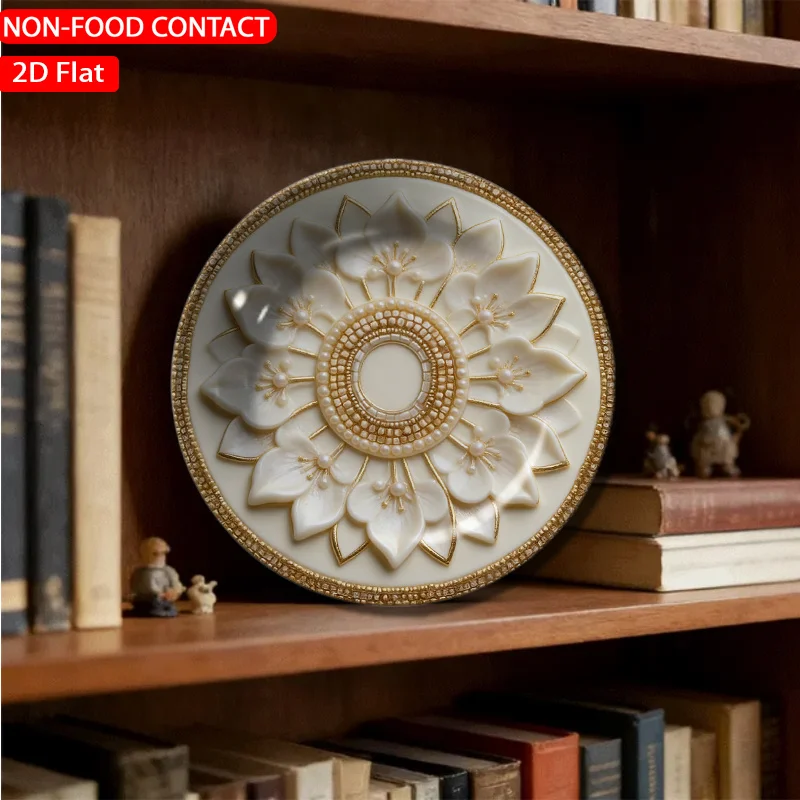 1pc Retro Floral Ceramic Plate - Cream Suitable for Home Desk Decor, Non-Food Contact Ornament, Elegant Tableware for Living