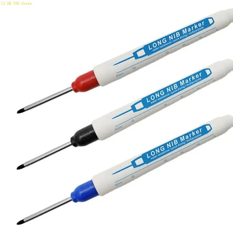 W3JE Multi-purpose Marker Pen for Bathroom Woodworking Long Markers Black Blue Red