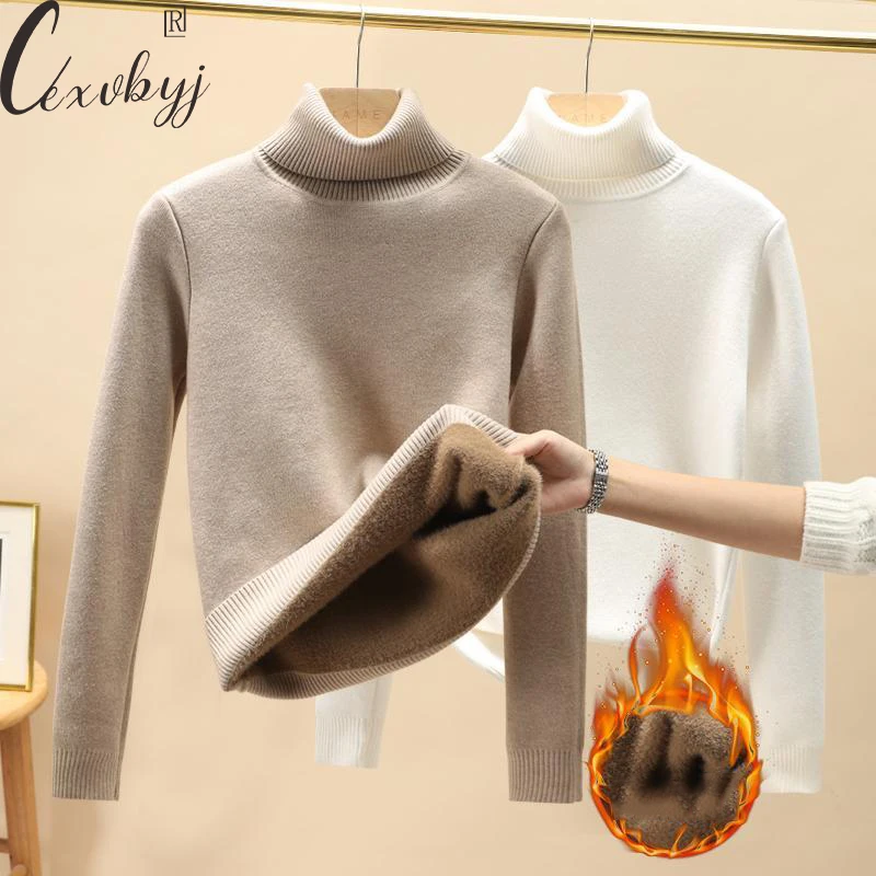 

Velvet Turtleneck Winter Sweater Women 2024 Korean Knitted Long Sleeve Top All-Match Casual Soft Warm Knitwear Pullover Sueter