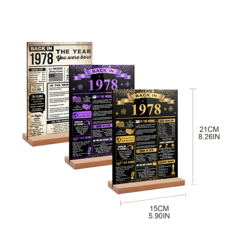 3pcs อะคริลิคป้ายขาตั้งกลับในปี 1963 โปสเตอร์ตกแต่งสำหรับวันเกิด Dropship