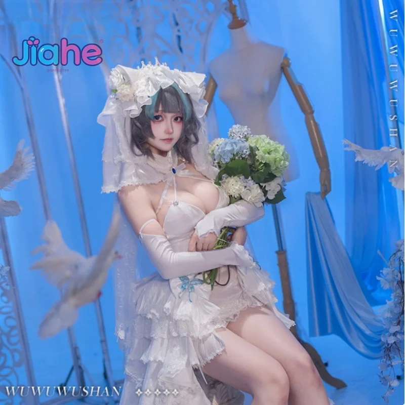 

Anime Azur Lane HMS Cheshire Cosplay Costume Women's Sweet Wedding Dress Halloween Party Sweet Lolita Uniform Wig Prop Net Set