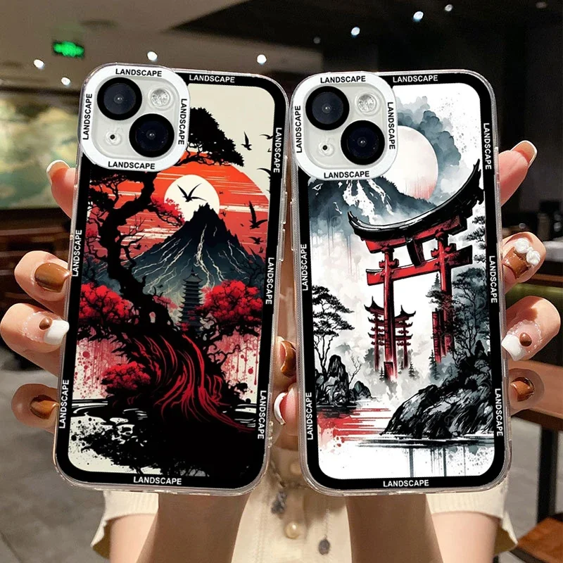 Chinoiserie Aesthetic Landscape Phone Case for IPhone 11 12 13 14 15 16 Pro Max XR X XS 7 8 Plus Soft Clear Cover Scenery Fundas