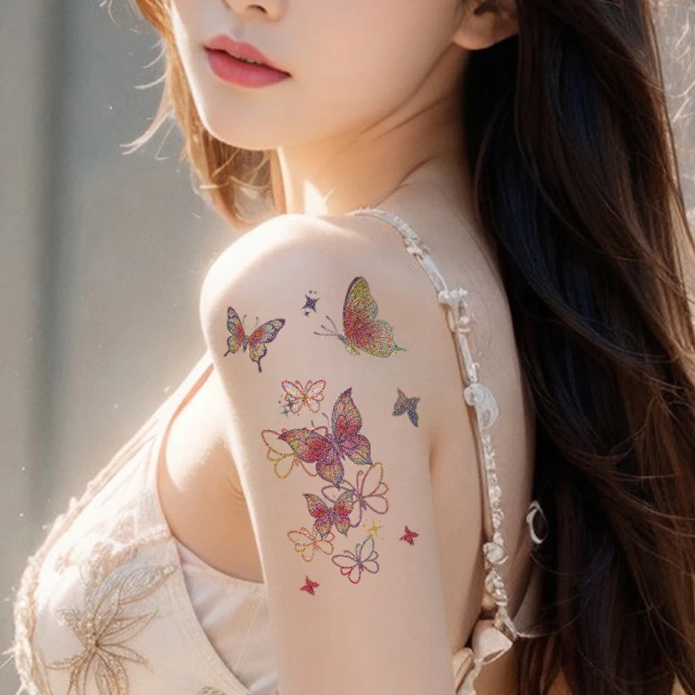 

10 Sheets Glitter Powder Butterfly Temporary Tattoos Stickers Waterproof Face Tattoo for Girls Fairy Princess Party Body Sticker