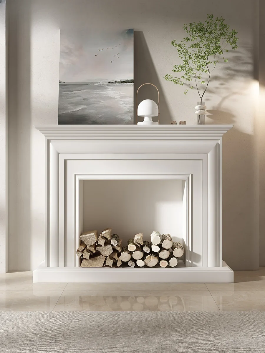 Modern simple fireplace, firewood decoration, Italian-style simple rack, wabi-sabi white rack, wall side cabinet