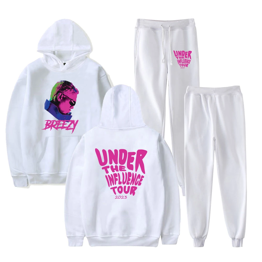 Chris Brown Under The Influence Tour 2023 Breezy Merch Hoodie Jogger Pants Two Piece Set Women Men Sweatshirts+Sweatpants