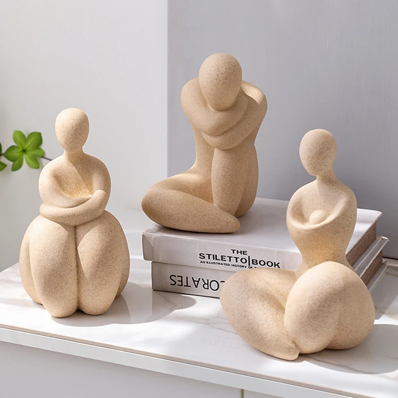 Human Ceramic Figure Sculpture Abstract Art Figurine Living Room Bookcase Children's Decor Home Decoration