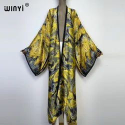 WINYI new bright fashion printing sweet lady beach Bohemian long Cardigan Cover-up stitch Casual Boho Maxi Holiday party kimono