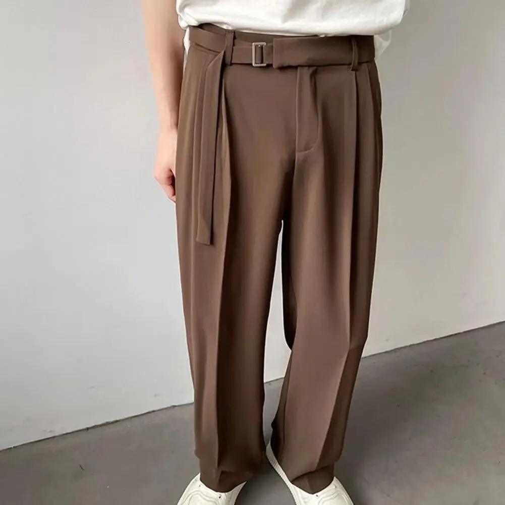 Men Suit Pants Elegant Men's Suit Pants with Adjustable Waist Wide Leg for Formal Business Style Solid Color Trousers for Office