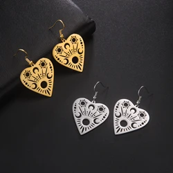 Sipuris Sun Moon Love Heart Dangle Earrings Stainless Steel Witchcraft Vintage Gothic Pendant Earring Jewelry Couple Gifts