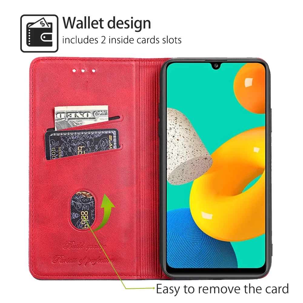 Logo embossed Retro Card Cover for Samsung Galaxy M52 M12 M51 M31S M31 Prime M22 M21 M21S Magnetic Book Style Case