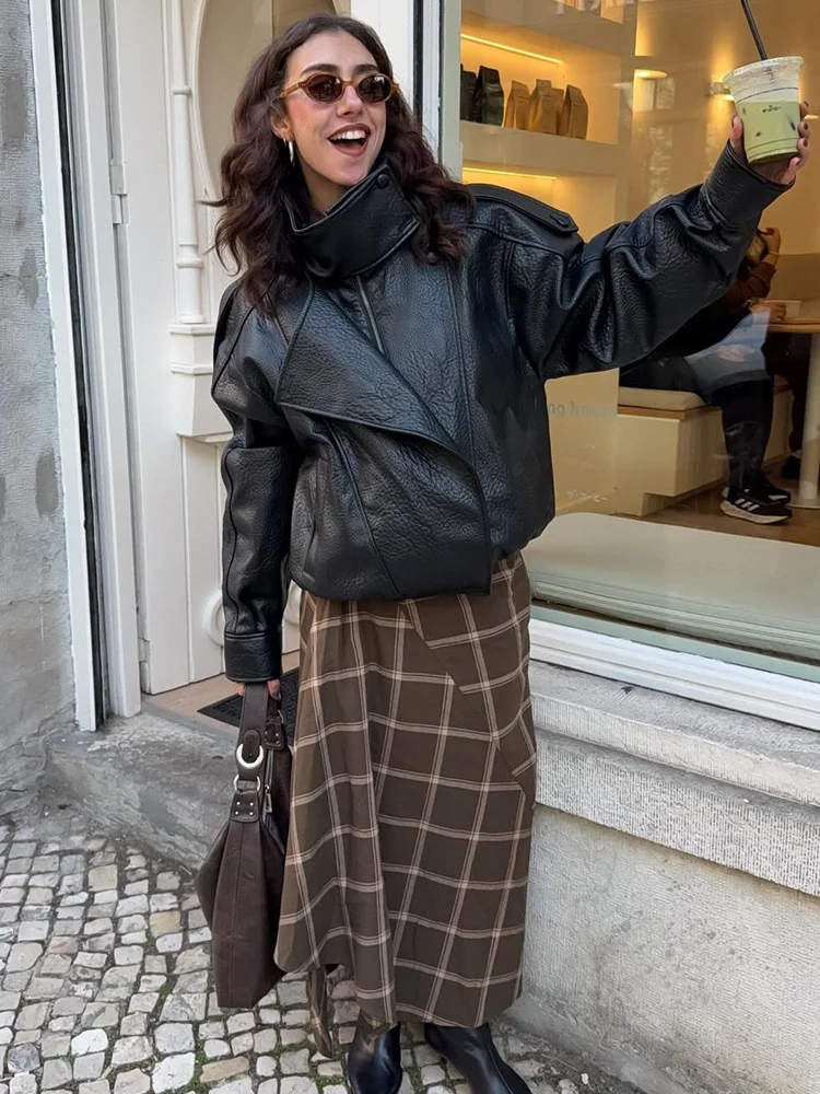 

HH женская осенняя модная ламинированная юбка-миди на молнии с украшением женская темпераментная асимметричная плиссированная клетчатая юбка со средней талией