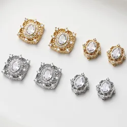 4PCS 14K Gold Plated Vintage Brass Square Oval Hollow Beads Jewelry DIY Making Supplies Material Accessories