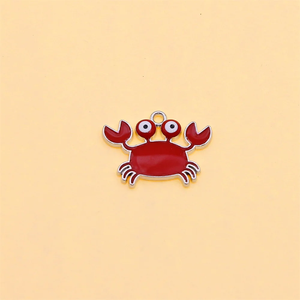 6pcs Enamel Crab Pendant Red Cute Sea Life Suitable for Jewelry Making DIY Bracelet Women Children Earrings Necklace Accessorie