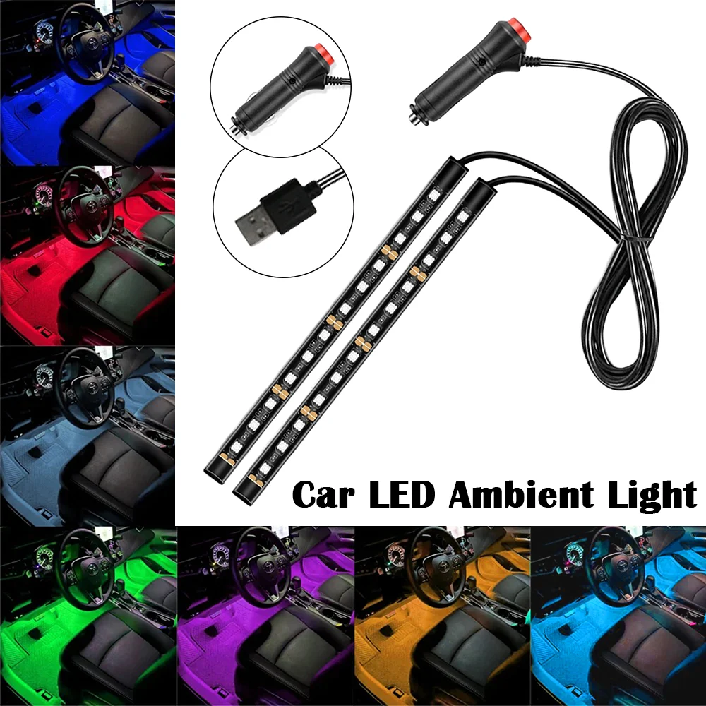 

LED Car Atmosphere Lights Cars Interior Ambient Mood Foot Light with Cigarette Lighter/USB Decorative Strips Auto Accessories