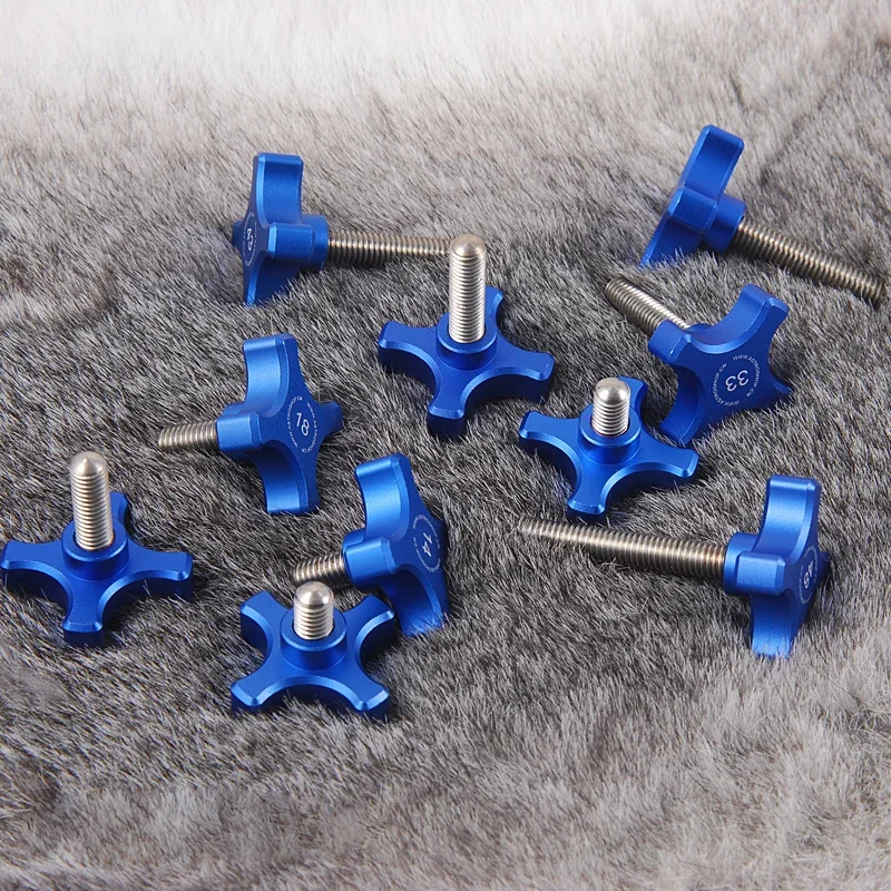 2pcs M6 four stars plum hand twist screw CNC machining bolt aluminum alloy head blue