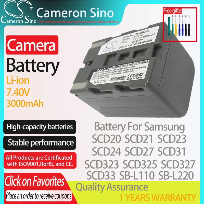 CameronSino Battery for Samsung SCD20 SCD21 SCD23 SCD24 SCD27 SCD31 SCD323 SCD33 SCD327 fits Samsung SB-L110 camera battery