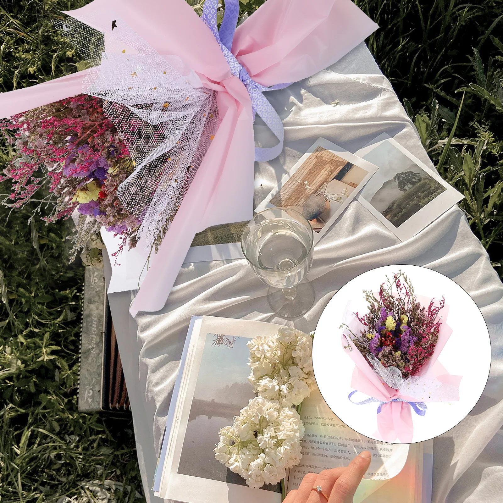 1Set Getrockneter Blumenstrauß, Blumenarrangement, natürlich, konserviert, romantisch, Hochzeit, Heimdekoration, Foto-Requisiten, natürlicher getrockneter Blumenstrauß