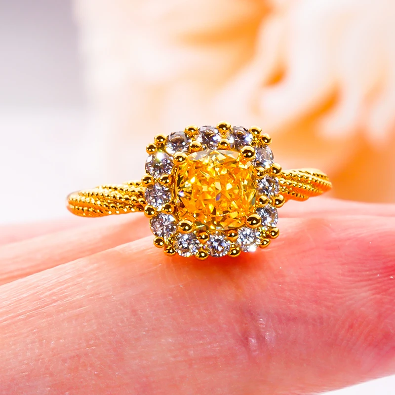 

Luxury 1 Carat Yellow High Carbon Diamond Topaz Ring for Women s925 Sterling Silver Au750 18K Gold Plated Wedding Fine Jewelry