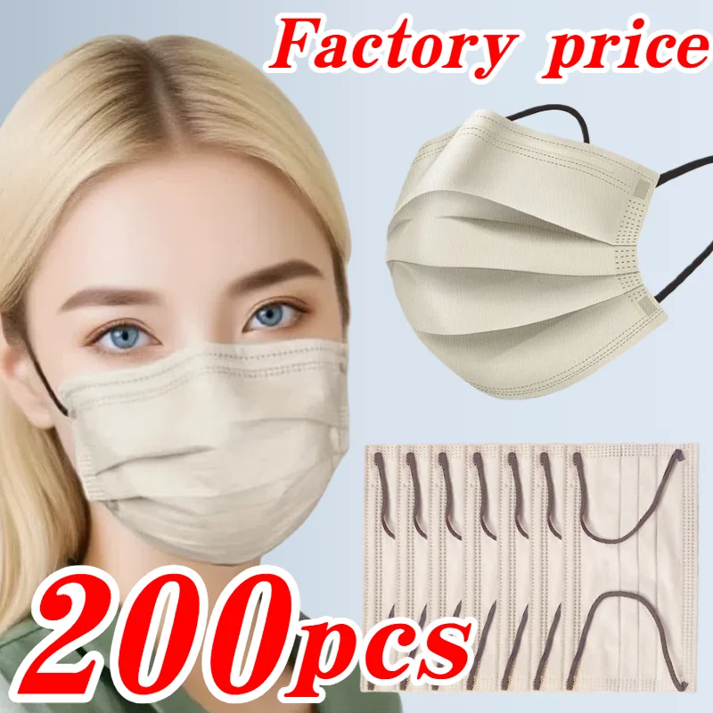 200 Buah Masker Wajah Sekali Pakai 4 Lapis Berwarna Aprikot Tebal - 200/100/50/10 Buah dengan Lingkaran Elastis dan Klip Hidung yang Dapat Disesuaikan, Cocok untuk Pesta, Perjalanan, Aktivitas Luar Ruangan, Pemakai Kasual, Penggemar Mode, Ideal
