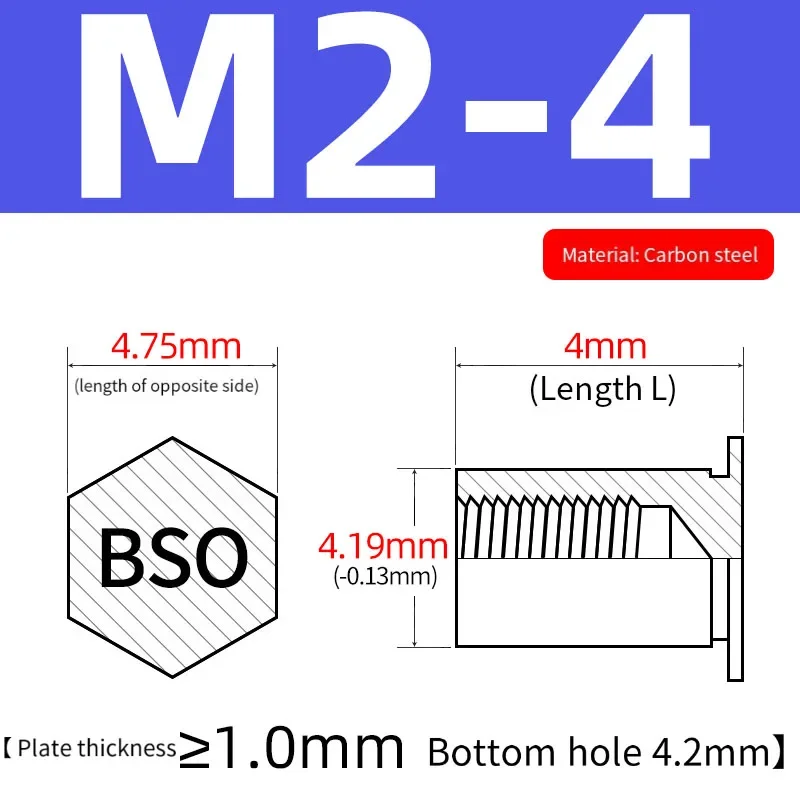 Perno remachador 1 Uds agujero ciego Hexagonal Bso miembro de remachado placa de sujeción tapa de tornillo tuerca de anclaje M2 M2.5 M3-M5 tuerca remachadora perno